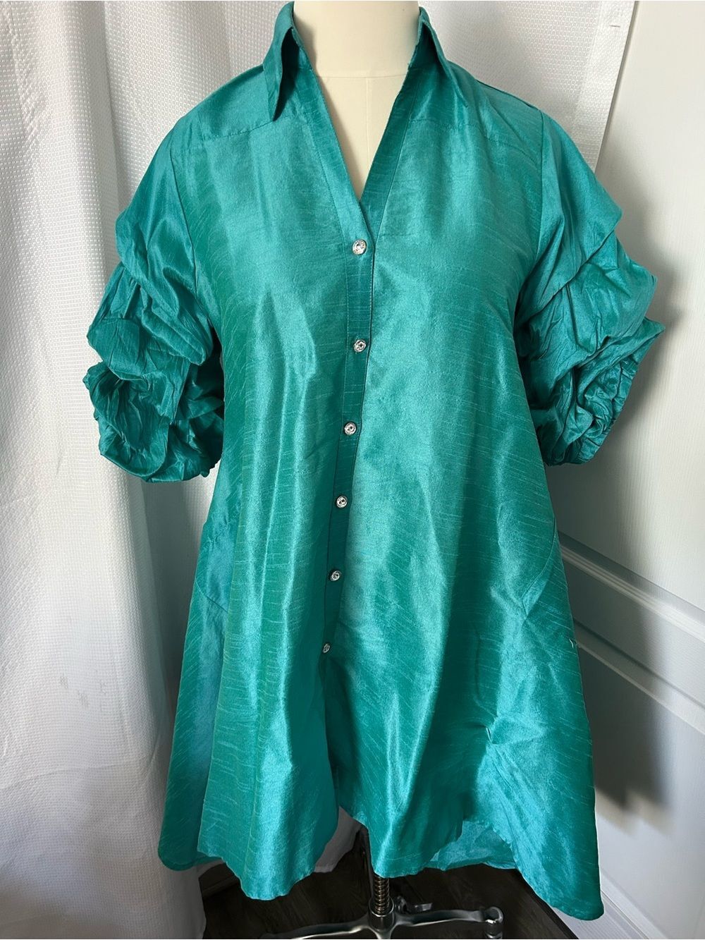 Classic High-Low Shirt Dress in Teal